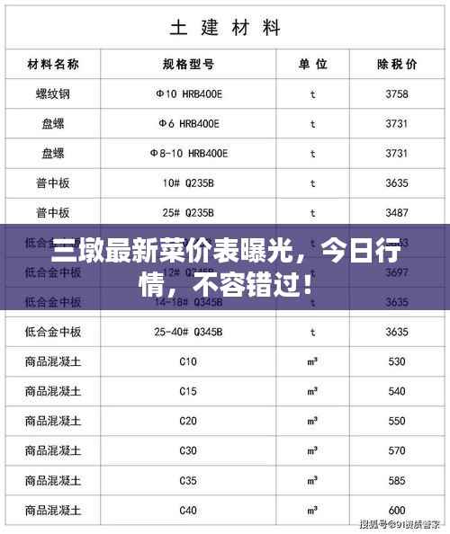 三墩最新菜价表曝光,今日行情,不容错过!