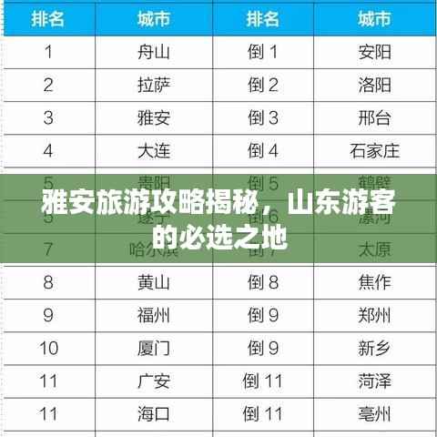 雅安旅游攻略揭秘,山东游客的必选之地